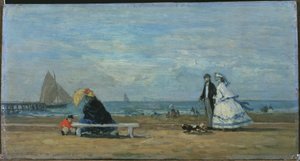 Pláž v Trouville od Eugene Louis Boudin