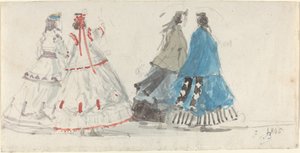 Čtyři dámy v krinolínách na procházce v Trouville od Eugène Boudin