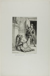Hamlet se pokouší zabít krále, deska 8 z Hamleta od Eugène Delacroix