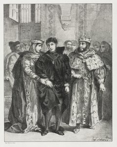 Hamlet: Královna se snaží utěšit Hamleta od Eugène Delacroix