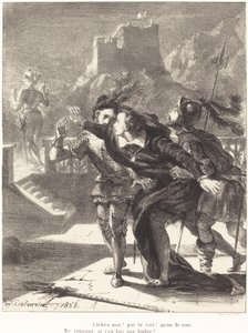 Hamlet si přeje následovat ducha svého otce (1. dějství, scéna IV) od Eugène Delacroix