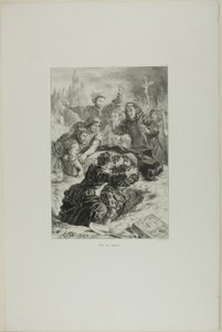 Hamlet a Laertes v Oféliině hrobě, deska 15 z Hamleta od Eugène Delacroix