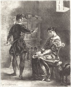 Hamlet a Ofélie (3. dějství, scéna I) od Eugène Delacroix