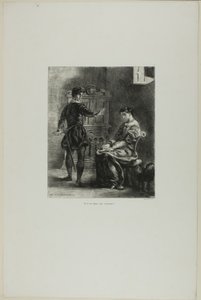 Hamlet a Ofélie, deska 5 z Hamleta od Eugène Delacroix