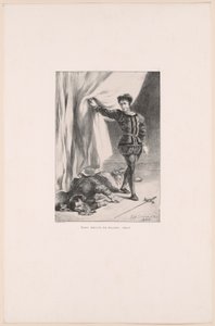 Hamlet a tělo Polonia, deska 11 z Hamleta od Eugène Delacroix