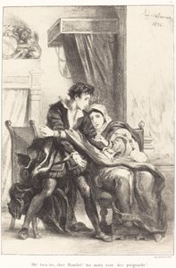 Hamlet a královna (dějství III, scéna IV) od Eugène Delacroix