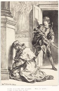 Hamlet je v pokušení zabít krále (akt III, scéna III) od Eugène Delacroix