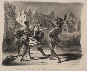 Ilustrace k Faustovi: Souboj Fausta a Valentina od Eugène Delacroix