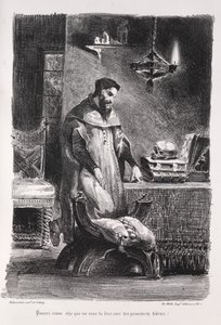 Ilustrace k Faustovi: Faust v jeho šatně od Eugène Delacroix