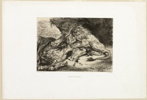 Lev požírající koně od Eugène Delacroix
