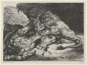 Lev požírající koně, 1844., 1844. od Eugène Delacroix