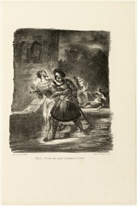 Mefistofeles a Faust prchající po souboji před Faustem od Eugène Delacroix