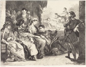 Hráči uvádějící otravu Hamletova otce Akt III, scéna II, 1835. od Eugène Delacroix