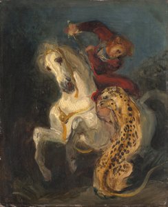 Jezdec napadený jaguárem od Eugène Delacroix