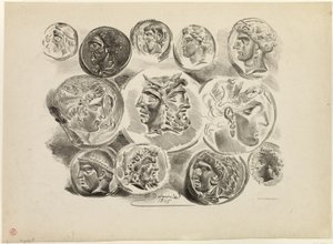 Aršík dvanácti starožitných medailí od Eugène Delacroix