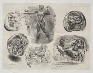 List se šesti starožitnými medailemi od Eugène Delacroix