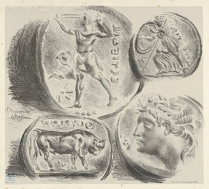 Studie o čtyřech řeckých mincích, 1825., 1825. od Eugène Delacroix