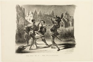 Souboj mezi Faustem a Valentýnem, od Fausta od Eugène Delacroix