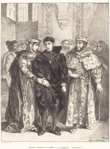 Královna se snaží utěšit Hamleta (1. dějství, scéna II) od Eugène Delacroix