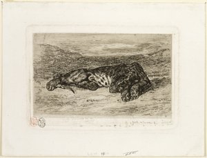 Tygr odpočívá v poušti od Eugène Delacroix