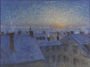 Východ slunce nad střechami Stockholmu, 1903
