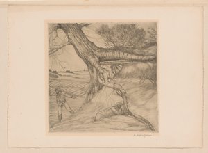 Rozsévač a ležící postava se sepjatýma rukama v krajině od Eugène Joors (signed by artist)