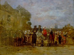 Francouzština:  Noce à Quimper Svatba v Quimperu od Eugene Louis Boudin