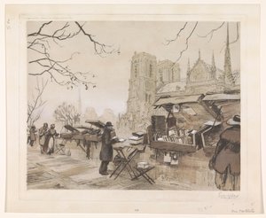 Pohled na Quai de Montebello v Paříži od Eugène Véder (signed by artist)