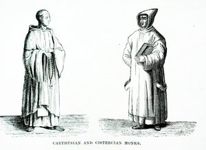 Kartuziánský a cisterciácký mnich (rytina) od European School