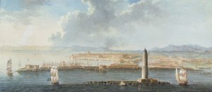 Pohled na přístav z moře, pravděpodobně Livorno (pero, hnědý inkoust a kvaš) od European School