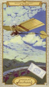 Alberto Santos-Dumont v St Cyr, Francie (chromolit) od European School