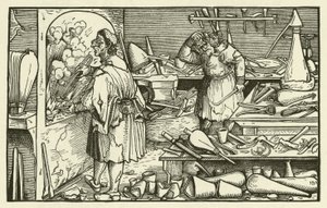Alchymistická laboratoř v 16. století (dřevořez) od European School