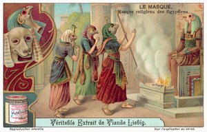 Starověké egyptské náboženské masky (chromolitho) od European School