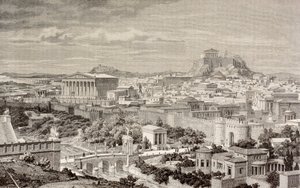 Umělecký dojem z Athén, v době císaře Hadriána, z „El Mundo Ilustrado“, vydaného v Barceloně, 1880 od European School