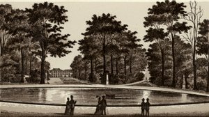 Brusel / Brusel: Pohled na park (litho) od European School