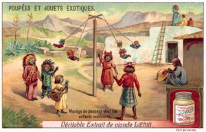 Děti v Mexiku si hrají s panenkami na kolotoči (chromolitho) od European School