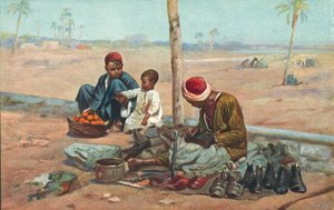 Švec a děti, Egypt (barevná litografie) od European School