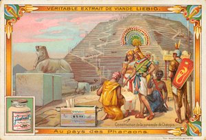 Stavba Cheopsovy pyramidy, Liebigova karta, počátek 20. století (chromo) od European School