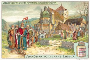 Korunovační průvod norského krále Olafa II opouštějícího trondheimskou katedrálu od European School