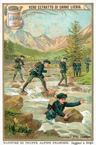 Přechod přes horskou bystřinu (chromolitho) od European School
