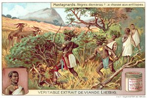 Damaras lovící antilopy (chromolitho) od European School