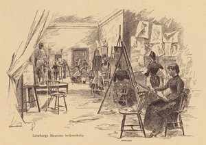 Kurz kreslení v Göteborském muzeu, Švédsko (rytina) od European School