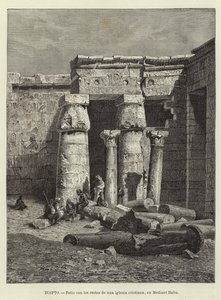 Egypt - nádvoří s pozůstatky křesťanského kostela v Medinet Habu od European School