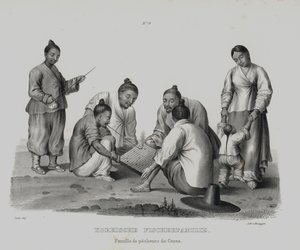 Rodina korejských rybářů (litografie) od European School
