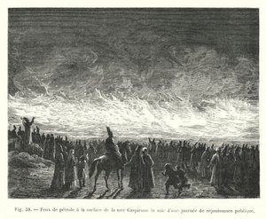 Ropné požáry na hladině Kaspického moře večer v den veřejného veselí (rytina) od European School