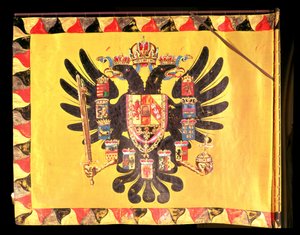 Vlajka císařské dynastie Habsburků, cca 1700 (malované hedvábí) od European School