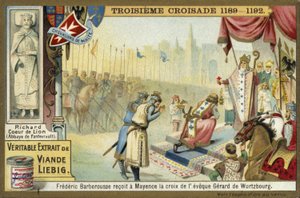 Frederick Barbarossa přebírá kříž od biskupa z Wurzburgu, Mainz, Německo, třetí křížová výprava, 1188 od European School