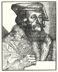 Girolamo Fracastoro, který napsal báseň „Syphilis sive Morbus Gallicus“ (rytina) od European School
