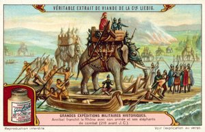 Hannibal překračující Rhonu se svou armádou a slony, 218 př.nl (chromolitho) od European School