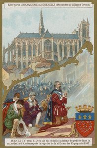 Francouzský Jindřich IV. se modlí v katedrále v Amiens po znovuzískání města Španěly, 1597